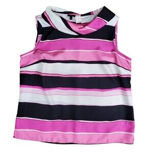 Talbots Women's Portrait Collar Pink, Blk, White Striped Sleeveless Blouse Sz 14